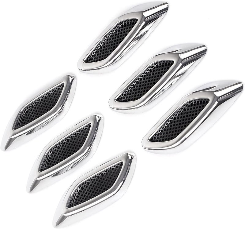 Bawkars 6 PCS Car Fender Hood Vents Trim, Louvers Air Intake/Outlet Decorative Decals, Simulated Side Grille Stickers, Automotive Exterior Sport Modified Accessories for Most Cars (Glossy Silver)​ - Image 1